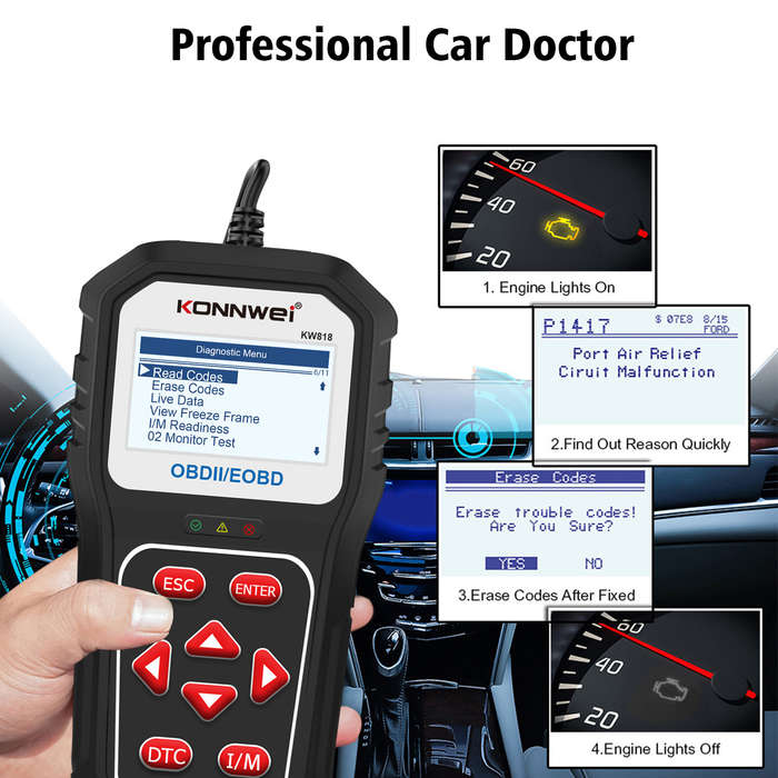 KW818 OBDII Engine Analyzer Car Diagnostic Tool for 12V Gasoline Vehicles