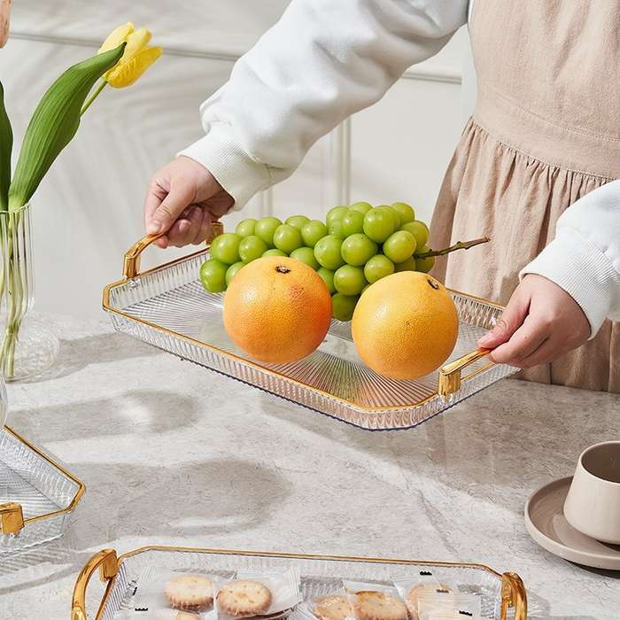 Modern Large Transparent Plastic Desktop Tray Gold Rim Portable Hotel Reception Coffee Table Fruit B