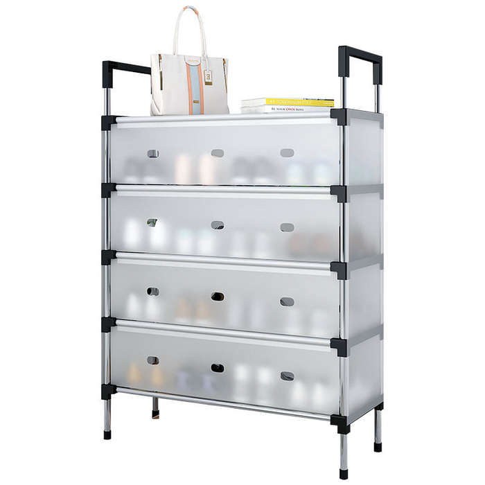 Stainless Steel Shoe Organizer - 4-Shelf, Sturdy & Durable Free Standing Shoe Rack for Entryway & Ou