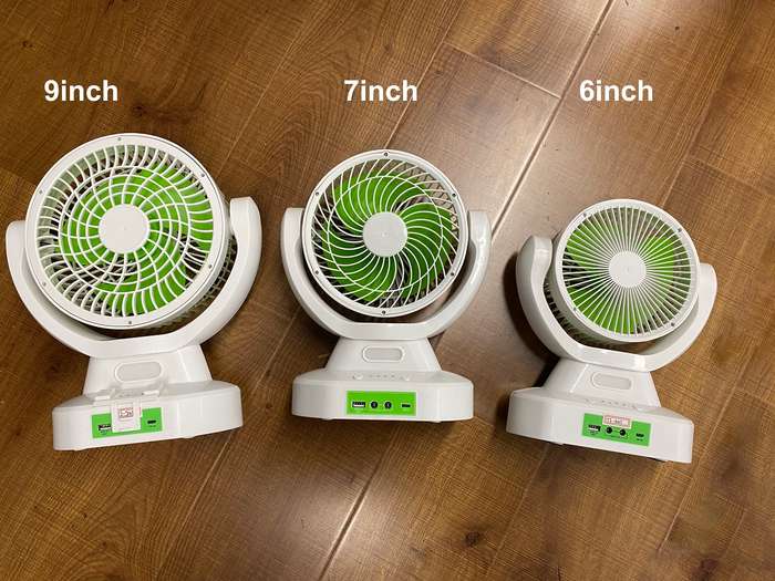 9 Inches Portable Chargeable Fan with Led Light AC DC Mini Usb Solar Fan with Solar Panel