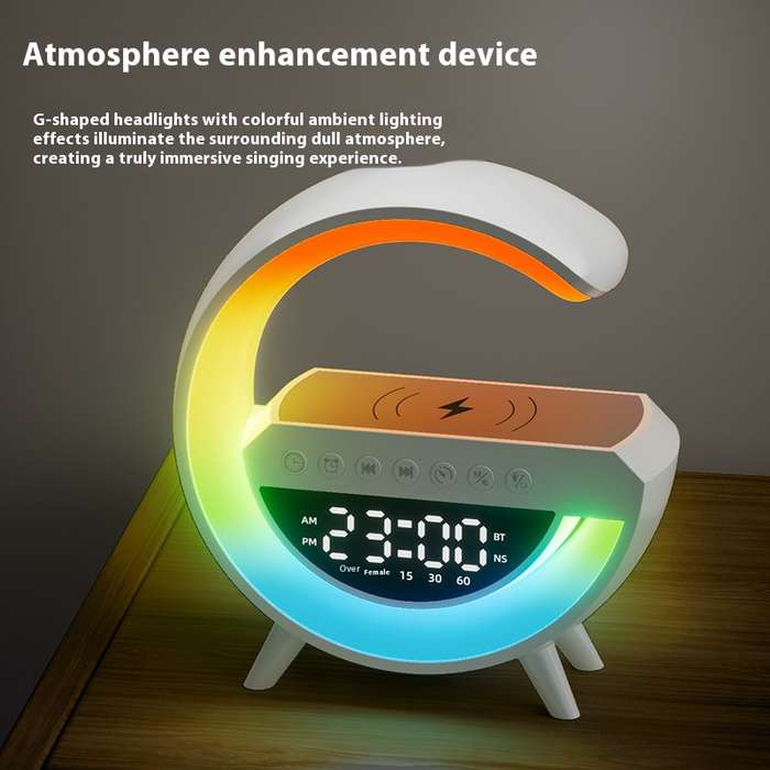 New Cross-Border Mini Speaker with Wireless Charging, Alarm Clock, Atmosphere Light, Multi-Functiona
