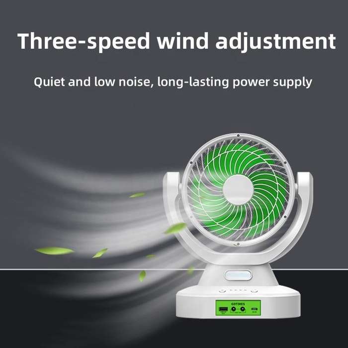 7 Inches Portable Chargeable Fan with Led Light AC DC Mini Usb Solar Fan with Solar Panel and 2 PCS