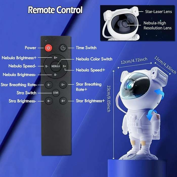 Space Buddy Projector Star Projector Light Astronaut Night Light Projector Remote Control Timer LED
