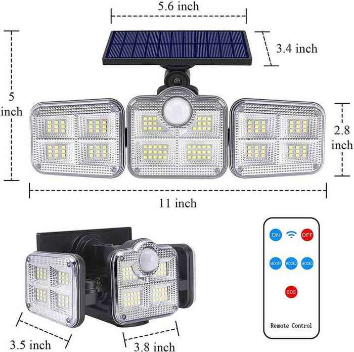IP65 Remote Control Motion Sensor 270 Degree Security Illumination 3 Adjustable Heads LED Flood Sola