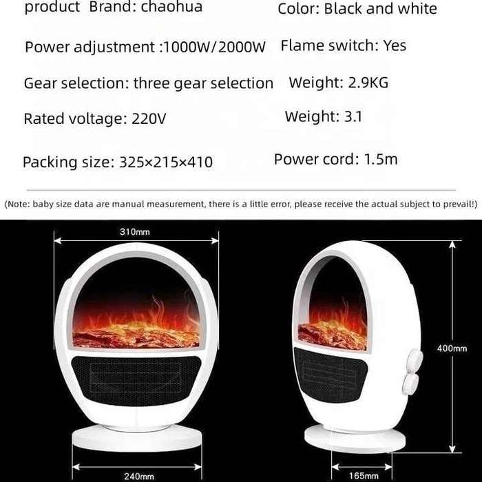 Fireplace Heater Simulated Flame Household Electric Heater Hot Air Heater Energy Saving Office
