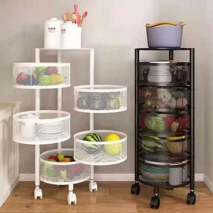 Multi-functional Floor-Mounted Kitchen Storage Cage Rotatable Vegetable & Fruit Rack Multi-Layered E