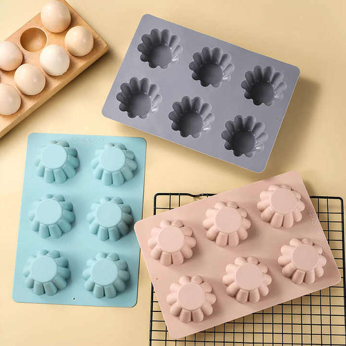 6-Piece Creative Silicone Cake Mold PC Flower-Shaped Muffin Cup for Baking Kitchen Household Pudding