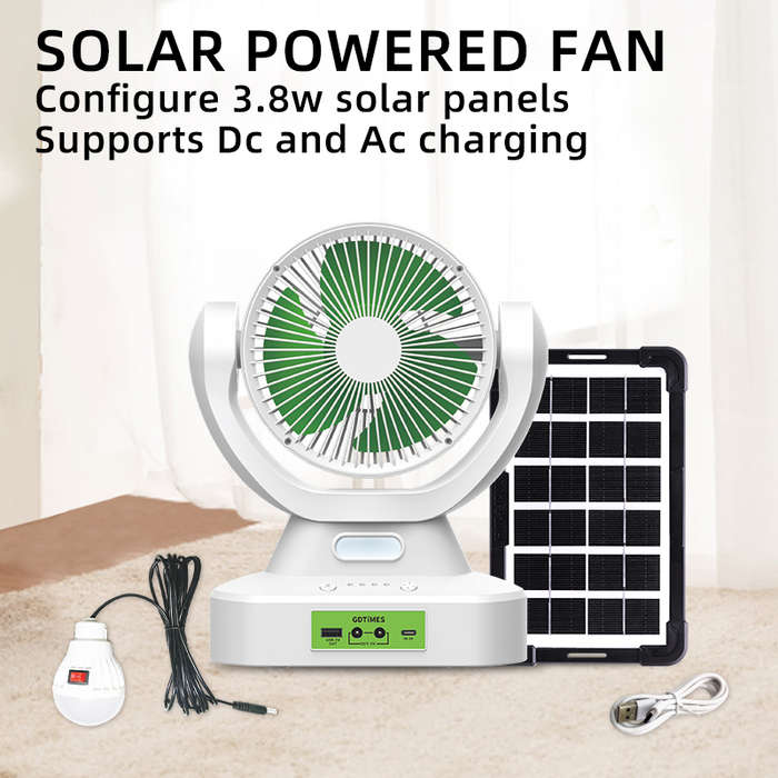 Large Capacity 6-Inch Solar Table Fan with Light AC/DC Lithium Battery Household Board Fan