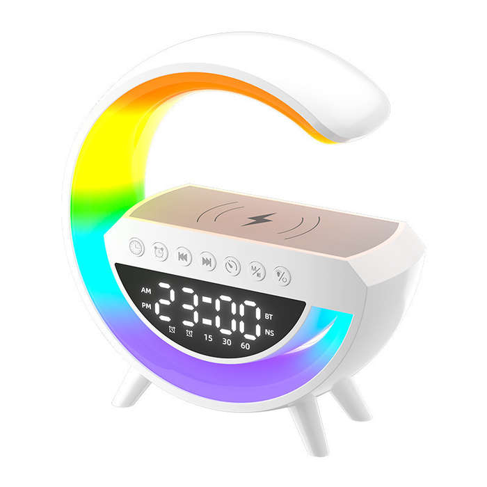 New Cross-Border Mini Speaker with Wireless Charging, Alarm Clock, Atmosphere Light, Multi-Functiona