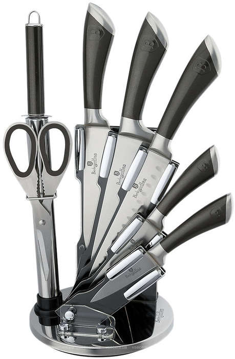 Berlinger Haus - 8 Pieces Metallic Line Knife Set with Stand - Metallic Carbon (READ DESCRIPTION)