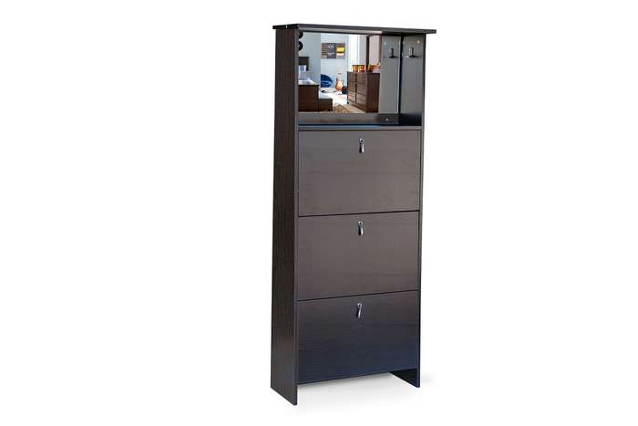 Shoe Cabinet - 3 Tier Mirror Vanity - Wenge