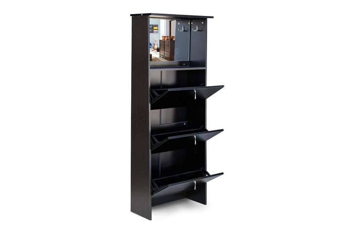 Shoe Cabinet - 3 Tier Mirror Vanity - Wenge
