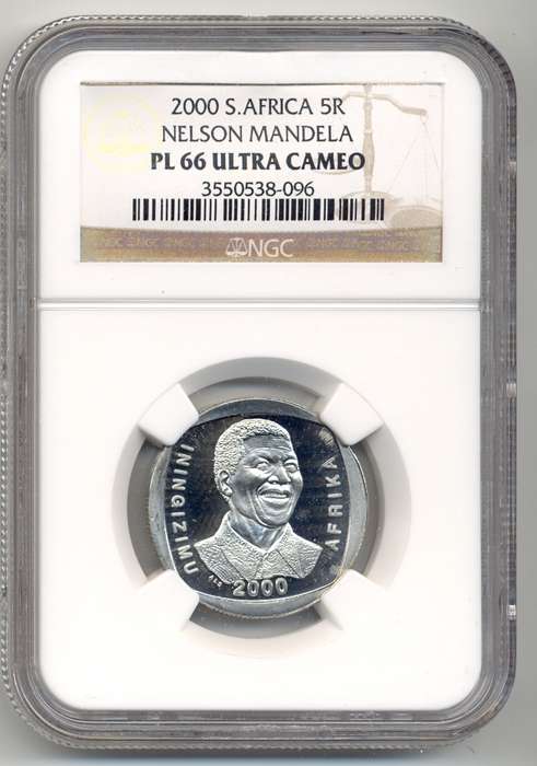 2000 *** R5 *** PL66 UC *** Mandela "Smiley" Proof-like coin