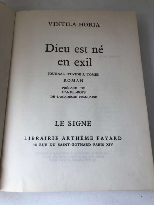Dieu est ne en Exil, Roman - Vintila Horia