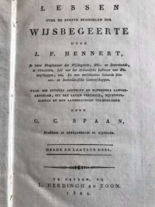 Lessen over de eerste beginselen derWijsbegeerte - J.F.Hennert