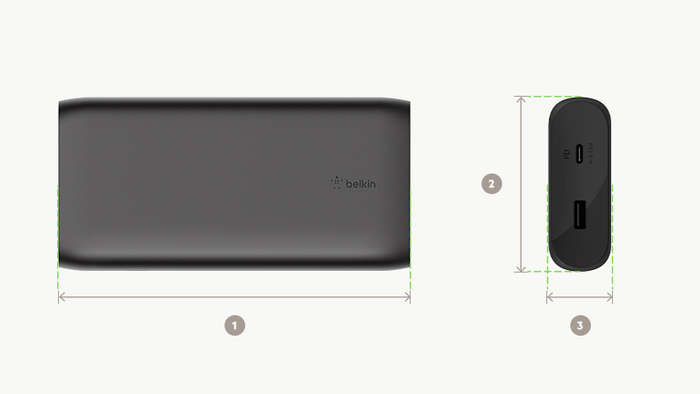 BOOSTâ†'CHARGE USB-C Power Bank 20K dimensions diagram