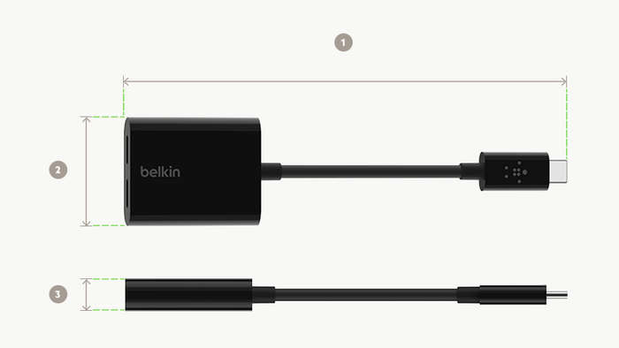 CONNECT USB-C Audio + Charge Adapter dimensions diagram