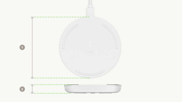 BOOSTâ'CHARGE Wireless Charging Pad dimensions diagram