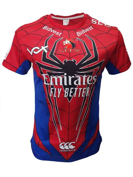 T Shirt Mens Lions Super Rugby Spiderman