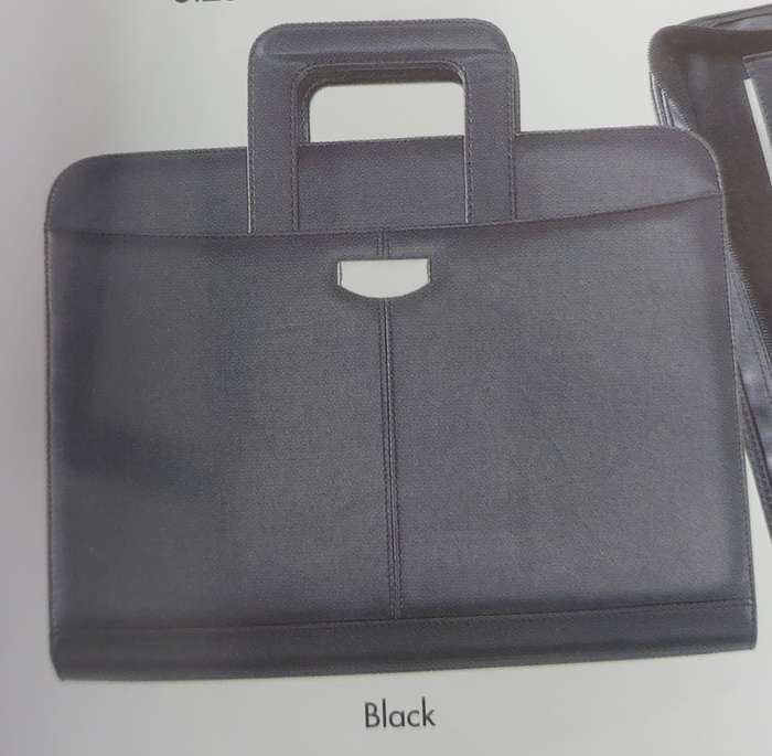 A4 Leatherette drop handle folder with badge