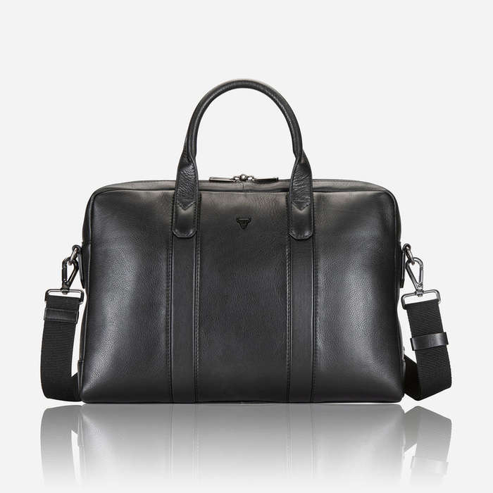 BRANDO 15" SLIMLINE LEATHER LAPTOP BAG, BLACK