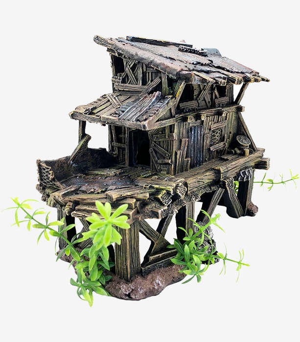 Wooden Dwelling Castle Aquarium Decoration | Zugo | Medieval Fortress Fish Tank Ornament (21.5x15...