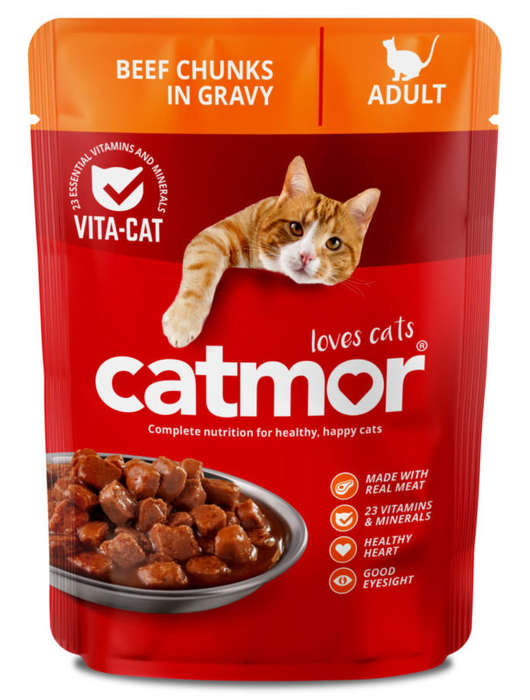 Catmor Adult Beef Chunks in Gravy  Wet Cat Food  70g Pouch | Catmor | Real Beef & 23 Essent...