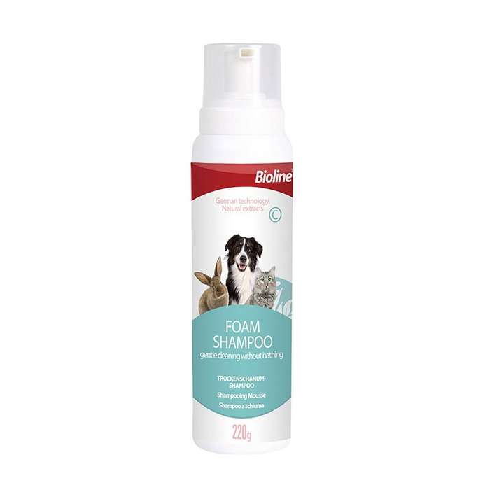 Bioline Foam Dog & Cat Shampoo  220G | Bioline | No-Rinse Foam Shampoo with Moisturizing Jojob...