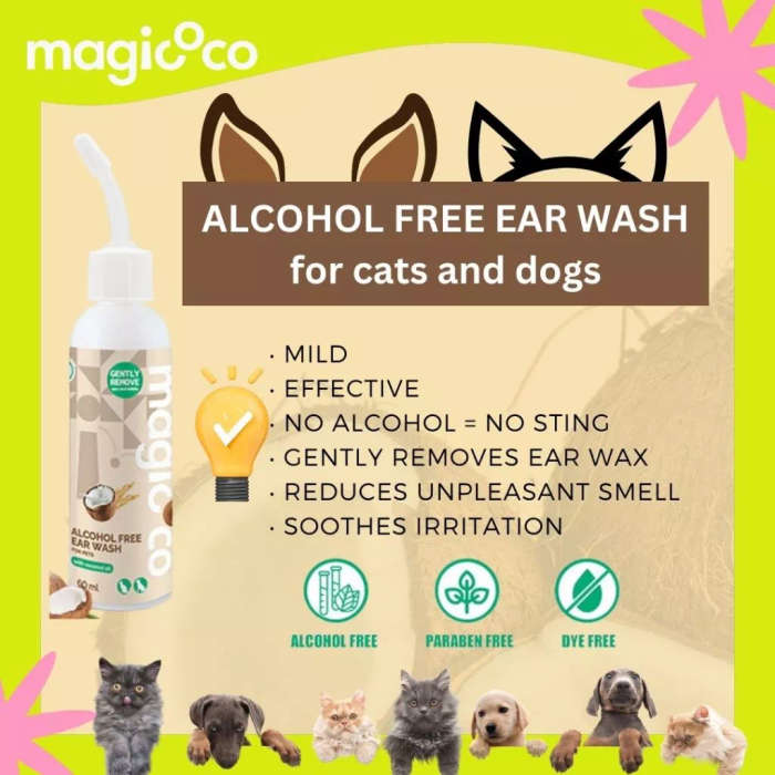 Magicoco Pet Ear Wash  60ML | Magicoco | Alcohol-Free Ear Wash with Coconut Oil | Soothes & Re...