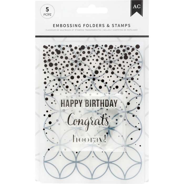 American Crafts Embossing Folders &amp; Stamps Set Hooray
