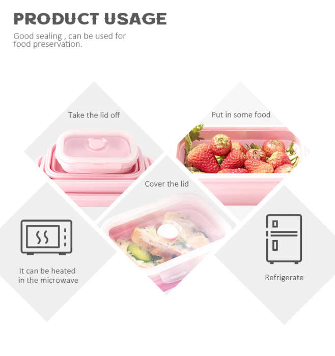 350ml Collapsible Silicone Lunch Bento Box - Blue, Peach, Grey