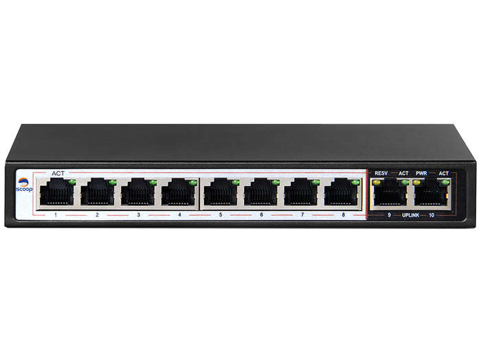 Scoop 10 Port Fast Ethernet Switch With 8 Ai Poe Ports And 2 Fe Uplink