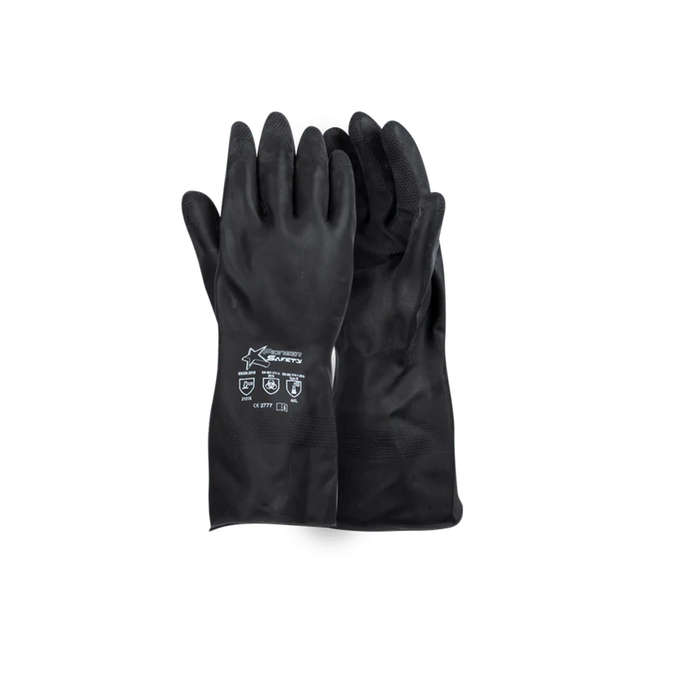 Flock-Lined Black Rubber Gloves