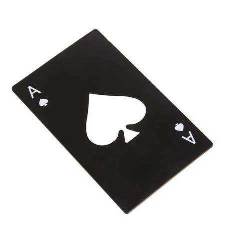 Novelty Metal Ace Poker Card Wallet Compatible Bottle Opener - Black