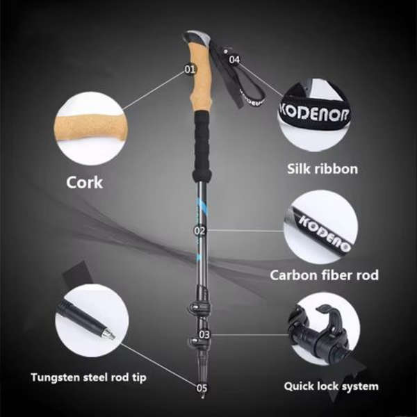 2pcs KODENOR Carbon Fibre Trekking/Walking Poles with Cork Handles &amp; Bag