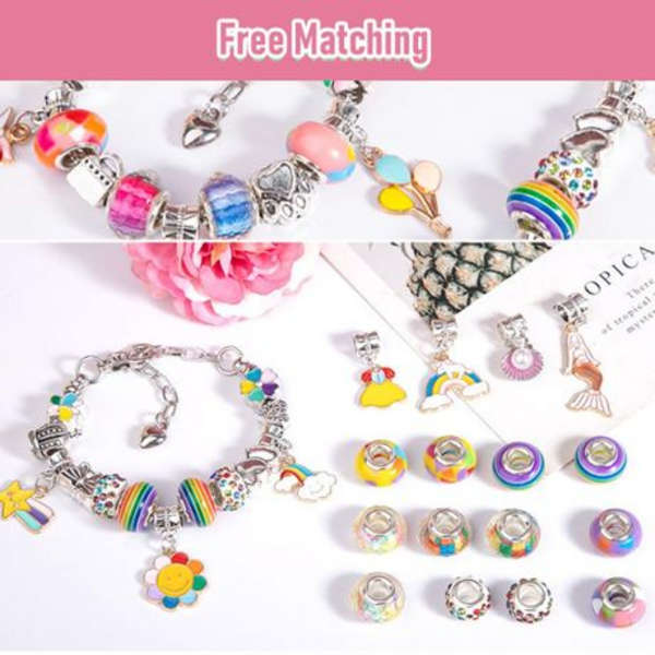67pc Charm Bracelet Making Kit with Unicorn Bag in Gift Box