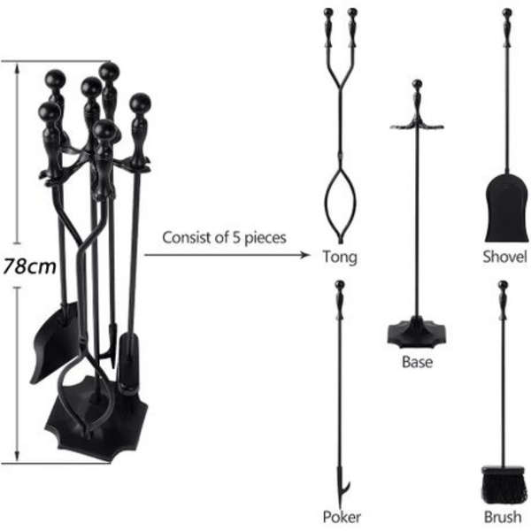 Elegant 5 Piece Fireplace Toolset