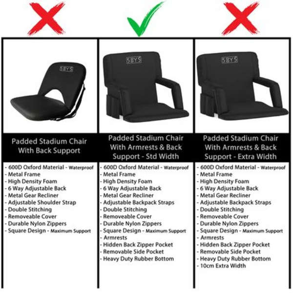 5by5 Padded Stadium Chair With Armrests &amp; Back Support - Standard Width