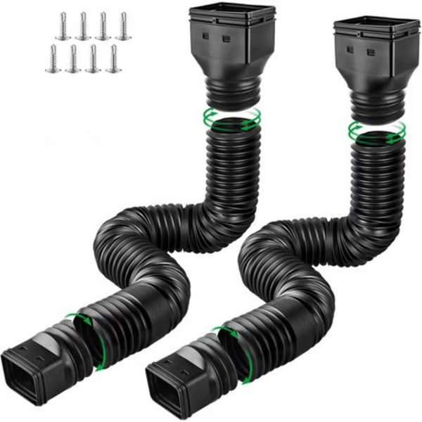 2 Pack Gutter Downspout Extensions (Black) with Screws