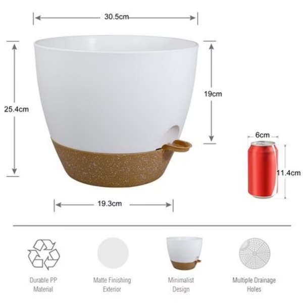 2PCS 30.5cm Self-Watering Plant Pots with Drainage Tray -White &amp; Terracotta