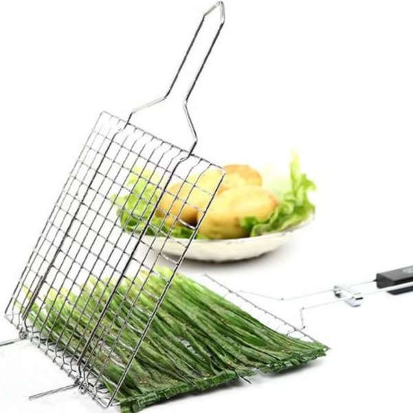 Stainless Steel Braai Grill Basket with Handle (23 x 21.5cm Grill Surface)