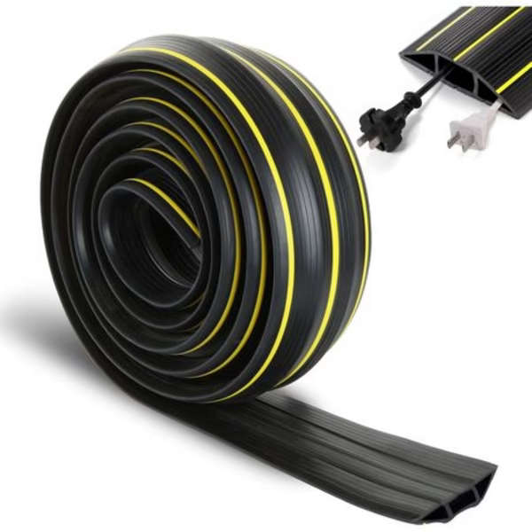 Heavy Duty 3m PVC Cable Floor Cover - 3 Channels with Yellow Safety Lines