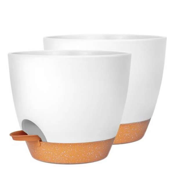 2PCS 30.5cm Self-Watering Plant Pots with Drainage Tray -White &amp; Terracotta