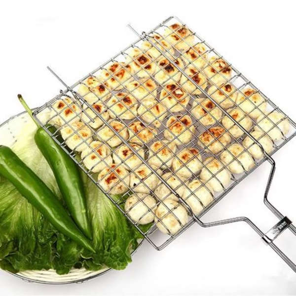 Stainless Steel Braai Grill Basket with Handle (23 x 21.5cm Grill Surface)
