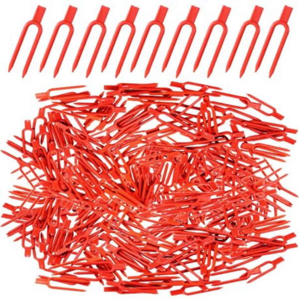 500-Pack Strawberry Runner Fixing Clips - 6 cm U-Shaped Plant Pegs (Red)