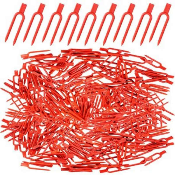 500-Pack Strawberry Runner Fixing Clips - 6 cm U-Shaped Plant Pegs (Red)