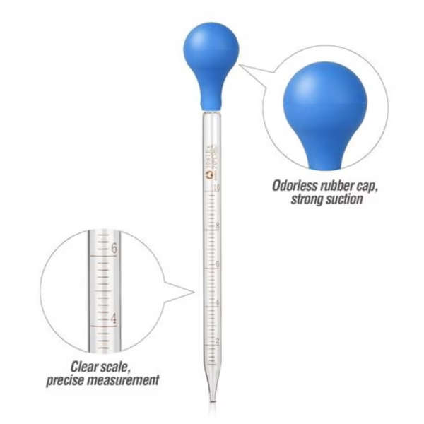 Graduated Glass Pipette Set with Bulbs - 0.5/1/2/3/5/10 ml (6-Piece)