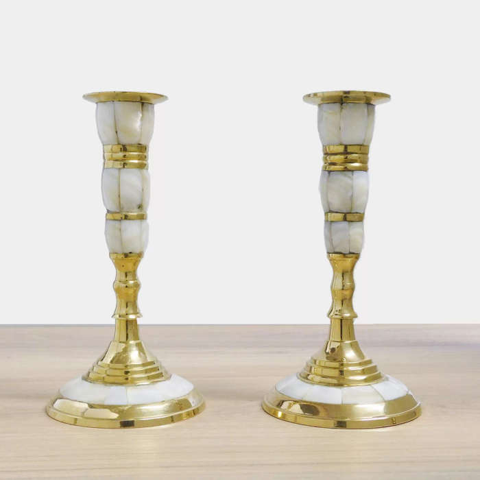 Candle Holders with Mother of Pearl Inlay (Pair)