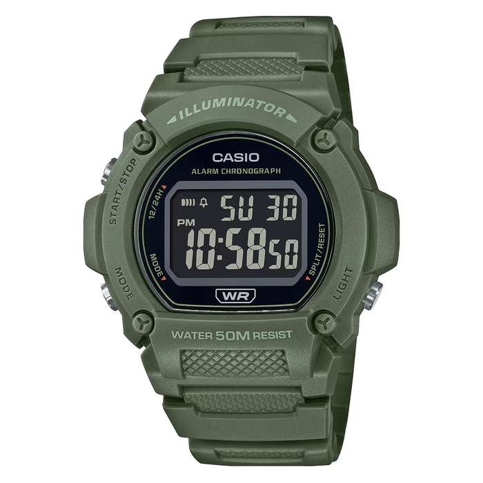 CASIO TIMELESS COLLECTION SPORT- ILLUMINATOR, WR 50M, ALARM, CHRONO ARMY GREEN MENS