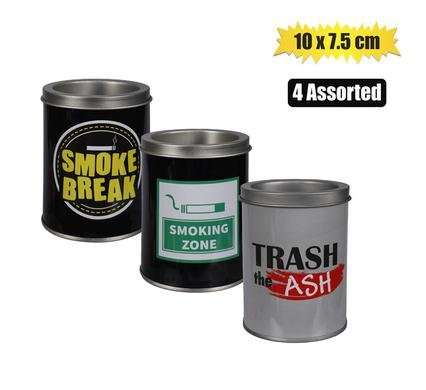 Ashtray tin tub 10x7.5cm asstd designs